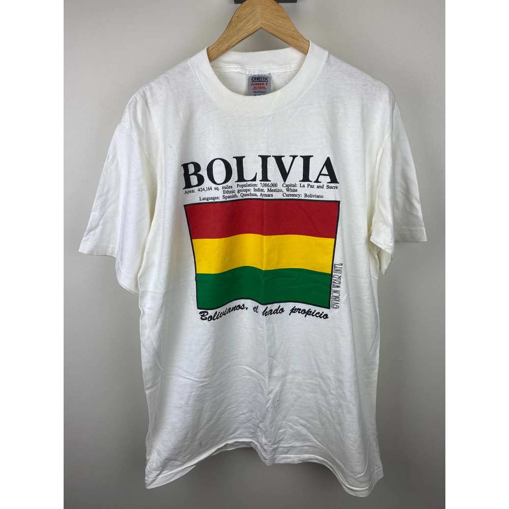 90s Bolivia National Flag Country Tee Vintage Oneita Tag Single Stitch - XL